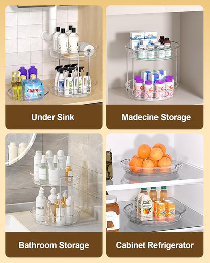 INCOSTAR 2 Pack Lazy Susan Organizer 9.25''and 11.81'' Two-Tier Lazy Susan Turntable for Cabinet, Spice Rack, and Pantry Storage - Spinning Makeup Organizer for Bathroom, Clear
