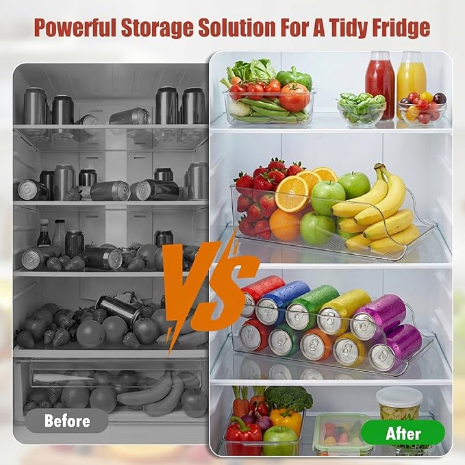 Soda Can Organizer for Refrigerator, Clear Drink Organizer for Fridge and Pantry - Double Layer Rolling Soda Dispenser for Pop Cans and Beverages (2PC)