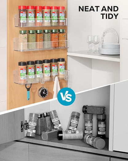Nieifi Spice Rack Wall Mount, 4 Pack, Clear, 2 Inch Wide, Screw or Adhesive Installation, Spice Rack Organizer for Small Spice Jars, Suitable for Kitchen Cabinet or Pantry Door