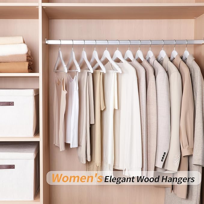 Amazon Basics Wood Suit Clothes Hangers for Closet Organizer, White, 30-Pack