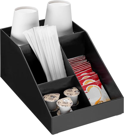 Navaris Coffee Station Organizer - 4 Compartment Coffee Bar for Office & Kitchen Countertop Organization