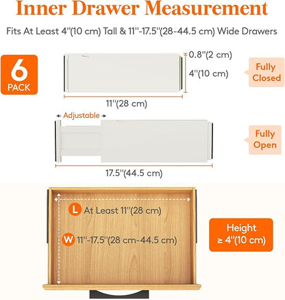 Lifewit 6 Pack Drawer Dividers 4" High 28-43.5cm/11-17" Adjustable Drawer Organizer for Clothes/Utensils, Expandable Drawer Separator in Dresser/Kitchen/Bedroom/Office Organization & Storage Beige