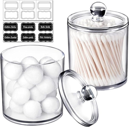 Farmhouse Decor Apothecary Jar Set,Mason Jar Bathroom Vanity Storage Organizer Canister-Qtip Holder Plastic Acrylic Jar for Cotton Swabs,Cotton Pads,Floss Picks,Paper Clips,Hair Clips(4 Pack)