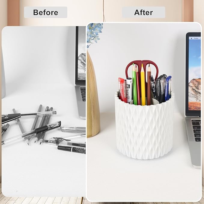 Makeup Brush Holder Organizer-360° Rotating Makeup Brush Storage,Pencil Pen Holder Cup,Desk Accessories,5 Slot Make up Brushes Cup, for Vanity Desktop Bathroom Countertop (White)