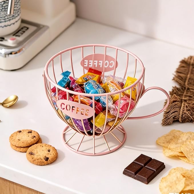 Coffee Pod Holder, Large Capacity K Cup Holder Coffee Capsule Storage Basket Tea Organizer for Countertop Kitchen Bar (Pink)