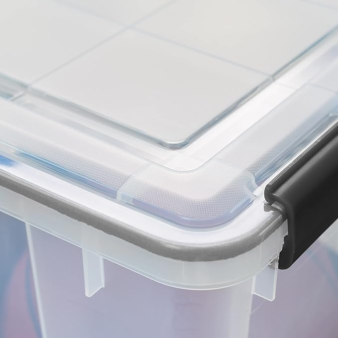 IRIS USA 156 Qt Storage Box with Gasket Seal Lid, BPA-Free, Made in USA - Heavy Duty Moving Containers with Tight Latch, Weather Proof Tote Bin, WEATHERPRO - Clear/Black