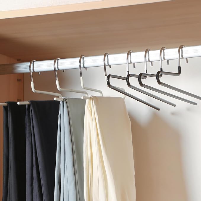 SHIMOYAMA Space Saving Pant Hangers, 5 Pack, Semi-Open Trouser Hanger for Jeans & Pants, Single Rod Closet Organizer for Slacks, Khakis (White)