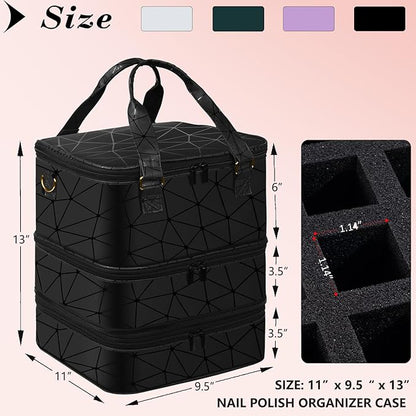 FCQQYWZ Large Nail Polish Organizer Case Hold 84+ Bottles Nail Polish & Nail Lamp, 3 Layers Nail Organizers and Storage for Nail Tech with Divider, Travel Carrying Case(Black)