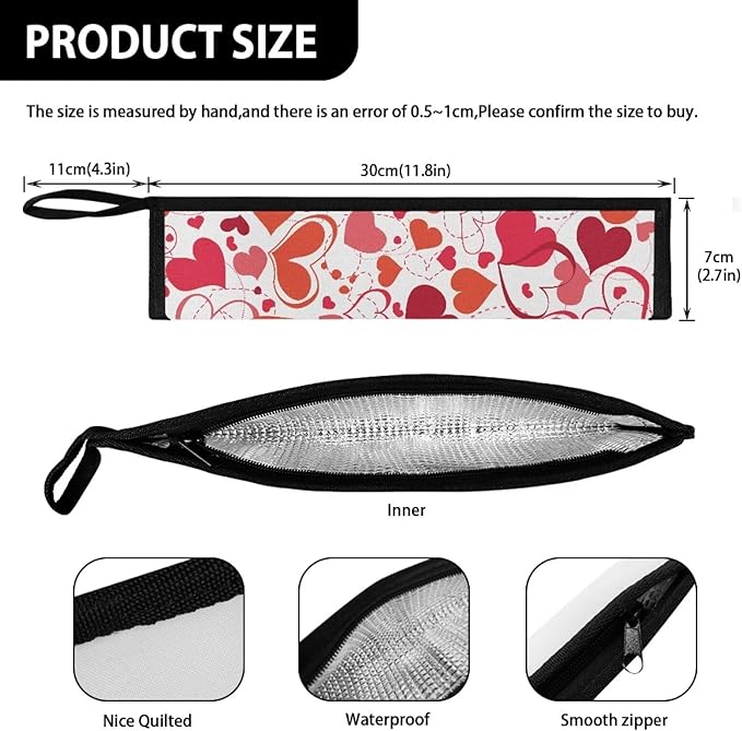 COEQINE Travel Silverware Holder Pink Lovely Heart for Women Travel Utensil Carrying Case With Handles Zipper Flatware Organizer Case for Camping