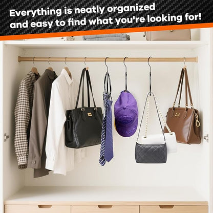 Multipurpose Closet Hangers- Tie and Belt Hanger for Closet- Ideal for Storing Belts, Ties, Scarfs, Baseball Hats, Purses & More- Great Space Saving Belt Organizer for Wardrobe - Black
