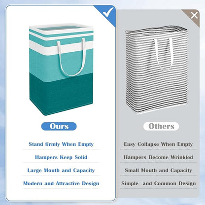 BlissTotes 3-Pack Laundry Basket, Freestanding＆Waterproof Laundry Hamper, Collapsible Tall Clothes Hamper with Easy Carry Handles for Clothes, Towels in the Family and Dorm,Gradient Green,100L
