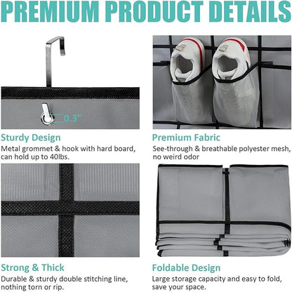 Shoe Rack for Door | Mesh Foldable Space Saving Storage - Shoe Organizer Over the Door Rack | for Sneaker Slippers Toiletries Bottle Bedroom Living Room Bathroom Entryway Apartment