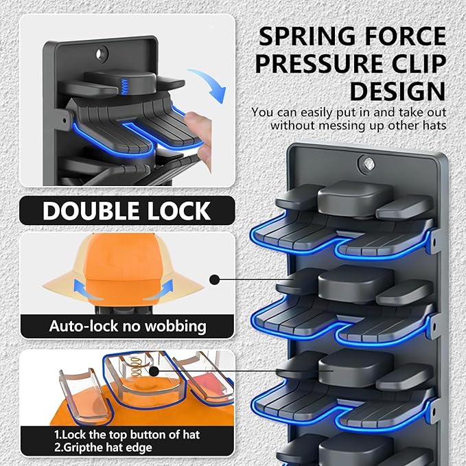 Hat Organizer for Baseball Caps with Built Spring Clips 2 Packs - Wall Mount Closet Hat Rack Holder, Storage for Wall Door/Closet Display Hat Racks Hanger (Strong Adhesive & Screws)