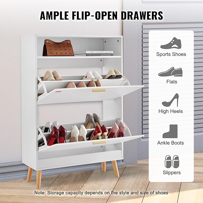VEVOR Shoe Storage Cabinet for Entryway, 31.5" D x 9.4" W x 47.3" H, White