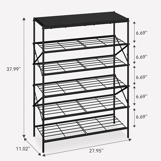 IBUYKE 6 Tier Shoe Rack, Large Capacity Shoe Storage Organizer for 24 Pairs of Shoes, Metal Shoe Storage Rack with Shelf for Entryway Hallway Closet Garage, Black TXJ016B