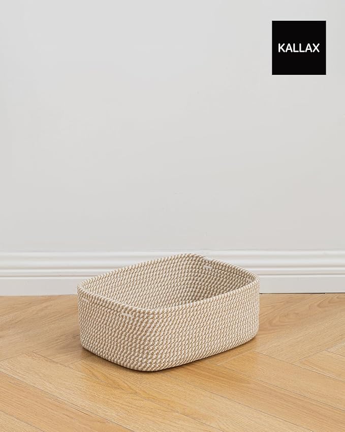 KALLAX Small Woven Basket, 13.5 x 9.5 x 5 Inches, Storage Basket for Organizing, Cute Small Rope Shelf Closet Cube Storage Bins Baskets for Shelves, Dog Toy Gift Baskets Empty, 3 Pack Brown