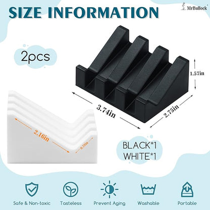 3 Pack Self Draining Silicone Soap Dish with Suction Cups - Non-Slip Bar Soap Holder for Shower & Kitchen, Waterfall Tray Keeps Soap Dry, Easy Clean, Extends Soap Life (White-Gray-Black)