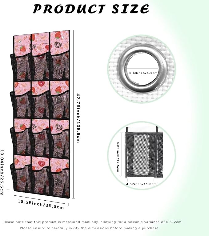 Pink Behind Door Organizer 12 Pockets Donuts Over The Door Shoe Organizer for Closet Space Saving Wall Hanging Storage Cookies Multi-Funtion Storage Bag