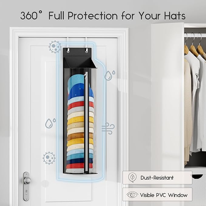 Homsorout Hat Rack for Door and Closet – Large Capacity Hanging Hat Rack Organizer Holds 30-35 Caps, Over the Door Hat Storage Organizer for Bedroom, Entrance or Dorm, 1 Pack, Black