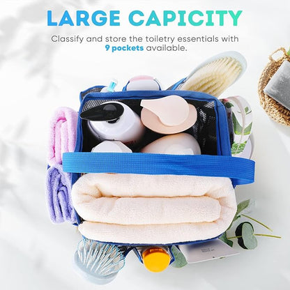 EUDELE Mesh Shower Caddy Portable for College Dorm Room Essentials,Shower Caddy Dorm with 8-Pocket Large Capacity for Beach,Swimming,Gym,Travel essentials, Blue
