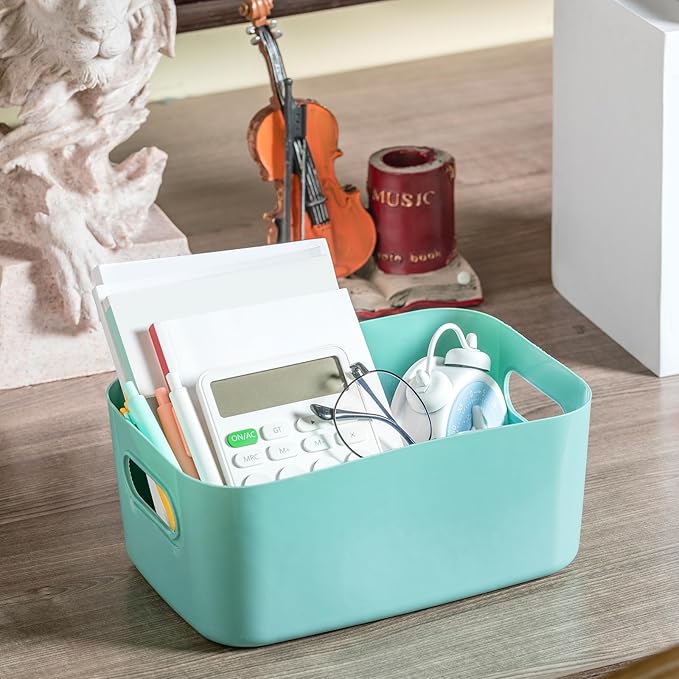 Geetery 24 Pcs Plastic Storage Bins, 10 x 7 x 4 Multiple Color Containers Pantry Baskets with Handles Organizing Bins for Kitchen Bathroom Organizer Cupboard Box on Shelves