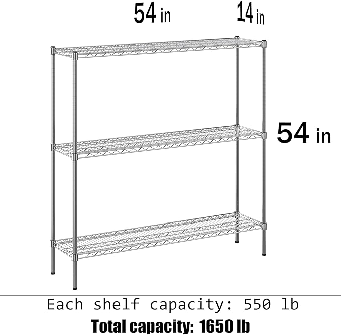 14" Deep x 54" Wide x 54" Height Wire Shelving Kit | 3-Tier | NSF Commercial Storage Rack Unit