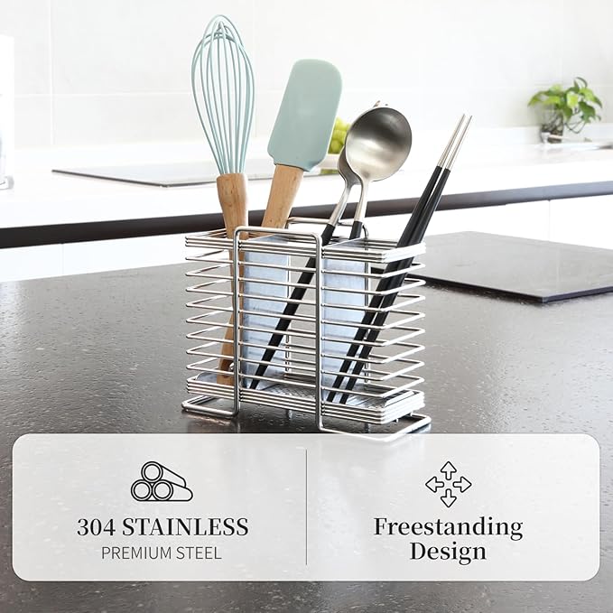 INEX Rectangular Cutlery Holder Caddy (Stainless Steel, 5.1" H x 6.1" W x 3.1" D (Stand-type))