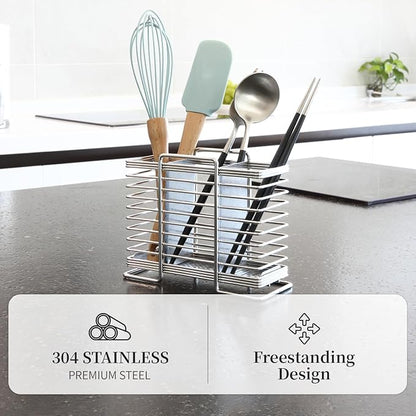 INEX Rectangular Cutlery Holder Caddy (Stainless Steel, 5.1" H x 6.1" W x 3.1" D (Stand-type))