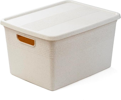 BINO | Plastic Storage Bins with Lids, 22 Liter - 3 Pack, Natural | THE BRAIDED COLLECTION | Plastic Bins for Organization Woven Storage Baskets for Organizing Pantry Shelf Organizer Basket Bin