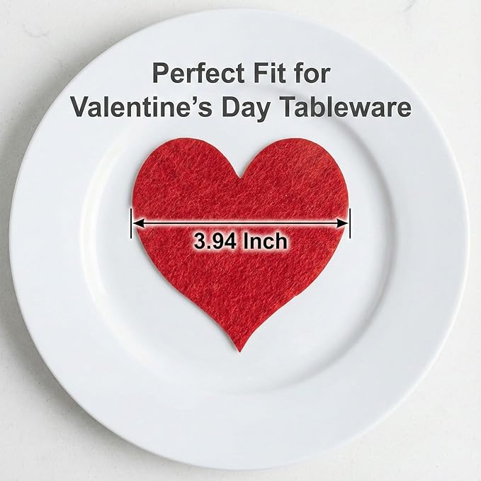 12PCS Valentine Silverware Holder Heart Pockets,Red Felt Heart Shape Valentine's Day Silverware Holder,Heart Shaped Flatware Pocket for Birthday Mother's Day Holiday Party Table Setting Decor