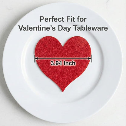 12PCS Valentine Silverware Holder Heart Pockets,Red Felt Heart Shape Valentine's Day Silverware Holder,Heart Shaped Flatware Pocket for Birthday Mother's Day Holiday Party Table Setting Decor