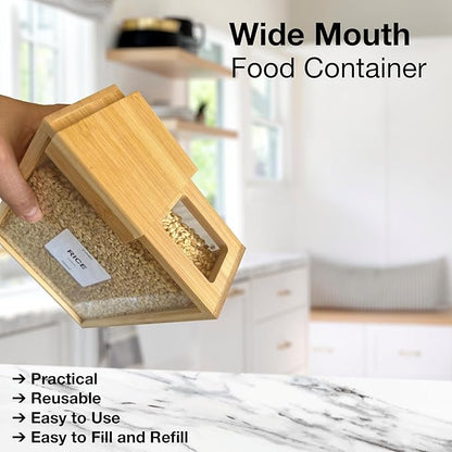 AVARO Food Dispenser – 2.2L Bamboo Cereal Dispenser Countertop & Rice Dispenser – Pantry Storage Containers for Kitchen Pantry & Pantry Organization – Cereal Dispenser & Flour Container (Set of 2)