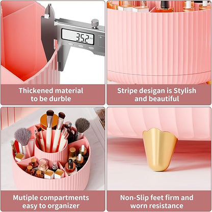 fanado 360° Rotate Makeup Brush Holder Organizer, Makeup Organizers Countertop, Makeup organization and Skincare Storage for Vanity, Desktop, Bathroom (Pink)