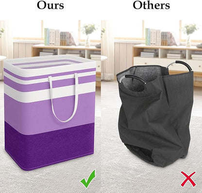 StorageRight Large Collapsible Laundry Basket Hamper with Easy Carry Handles，Freestanding Clothes Hampers for Laundry, Bedroom, Dorm, Towels, Toys, 125L, Purple