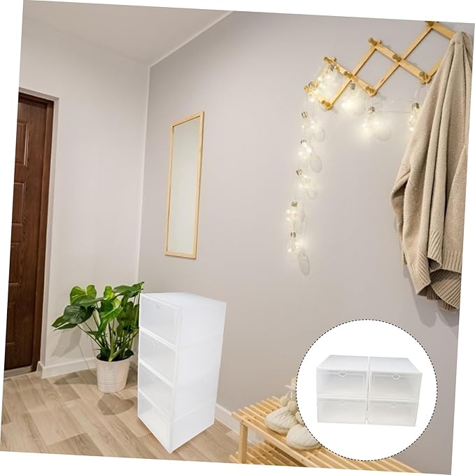 4pcs Plastic Shoe Storage Boxes Dustproof Multi-functional Organizer for Home and Dorm Simple Design Easy Access for Men Footwear