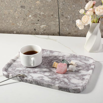 Karibiber Luxury Marble Vanity Tray, Bathroom Tray Countertop, Calacatta Marble/Stone, Home Decorative Dresser Organizer, Storage for Kitchen Sink, Perfume Jewelry Holder(Purple&White)