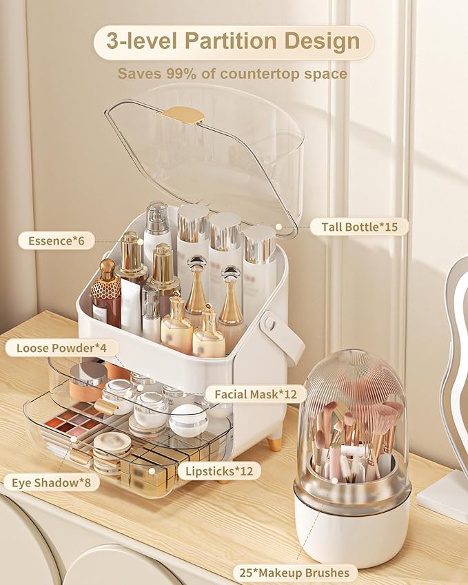 Makeup Organizer, Skincare Holder Bathroom Counter Organizer, Storage Box Cosmetic Display Cases, Teen Girl Gifts Trendy Stuff Make up Organizers for Vanity, Dresser, Countertop (Rose Gold)