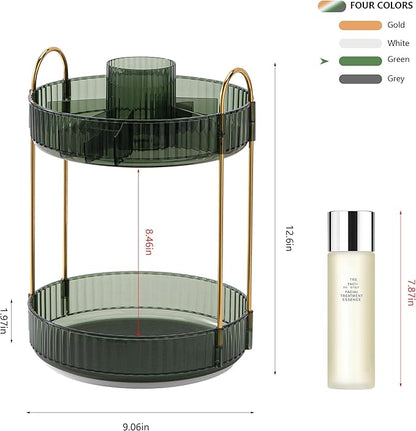 YCIA&DONE Rotating Makeup Organizer for Vanity, Large Capacity Make Up Storage Skin Care Shelf Perfume Holders Cosmetic Dresser Organizer Countertop Spinning 360 (Vintage Green, 2Tiers)