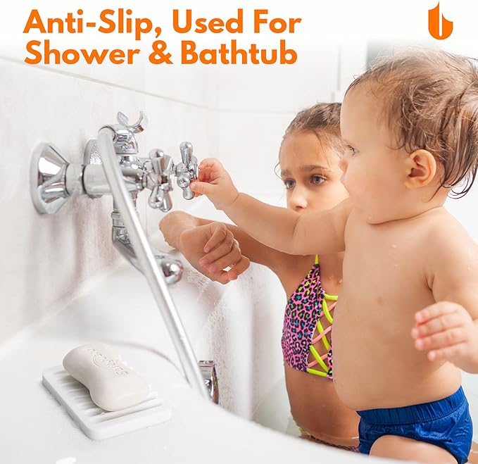 Urbanstrive Soap Dish Shower Waterfall Soap Tray Holder for Bathroom, Kitchen, Counter Top, Flexible Silicone, Keep Soap Bars Dry, Easy Cleaning - White