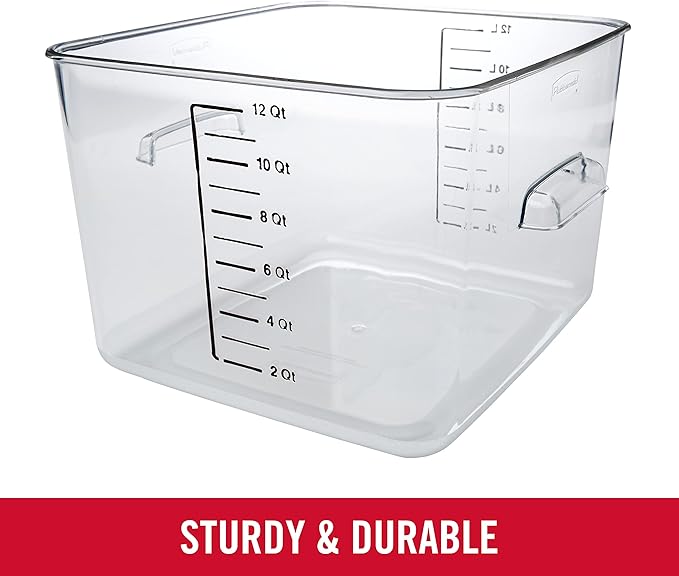 Rubbermaid Commercial Products Space Saving Square Food Storage Container 12 Quart Clear for Kitchen/Sous Vide/Meal Prep,(Pack of 6)
