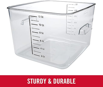 Rubbermaid Commercial Products Space Saving Square Food Storage Container 12 Quart Clear for Kitchen/Sous Vide/Meal Prep,(Pack of 6)
