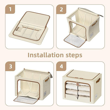 FHSQX 6 Pack Clothes Storage Bins - Foldable Storage Bins for Clothes Fabric Storage Box with Metal Frame (Beige, 16.5x12.2x12.2 inch)