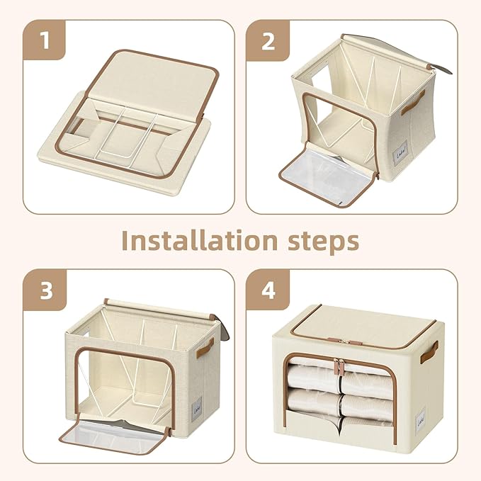 FHSQX 6 Pack Clothes Storage Bins - Foldable Storage Bins for Clothes Fabric Storage Box with Metal Frame (Beige, 19.7x15.7x13.8 inch)