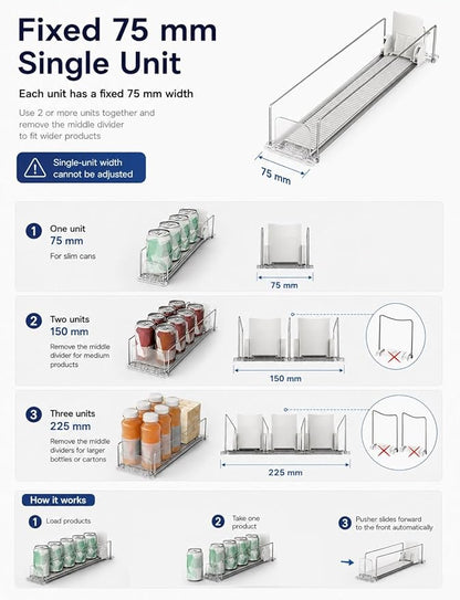 Adjustable Can Organizer for Fridge, Sliding Beverage Rack, Self-Feed Drink Storage, Front Shelf Display, Bottle and Can Holder(440 mm,5 pcs)