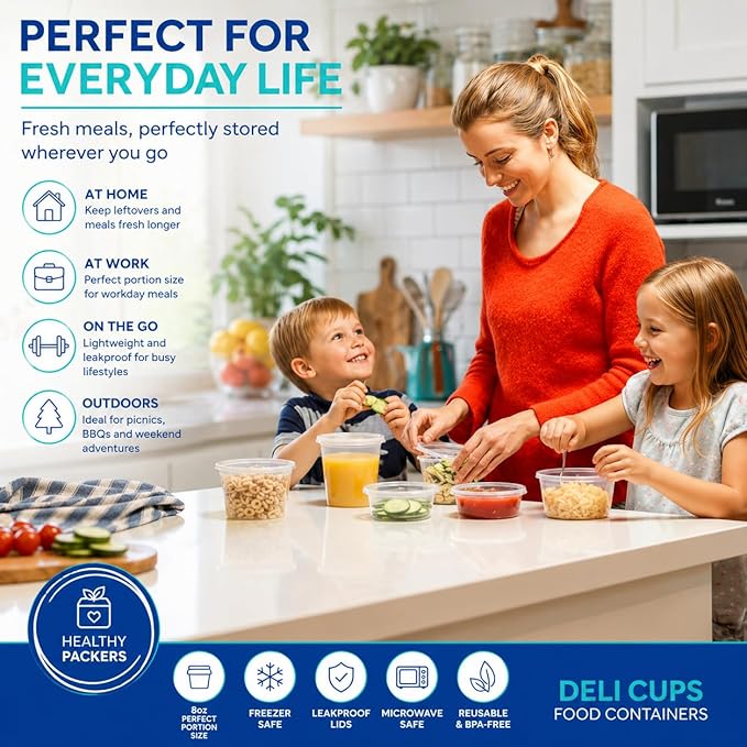 Healthy Packers 32oz Deli Containers with Lids for Food (24 pack) - Food Storage & Soup Clear 32 oz Plastic Deli Cups - BPA Free | Leakproof - Microwaveable - Reusable - Dishwasher & Freezer Safe