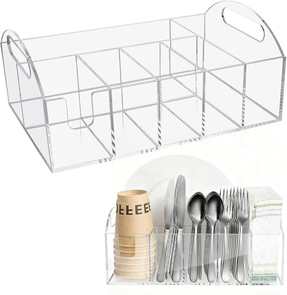 Acrylic Paper Plate Organizer, Utensil Silverware Caddy, Used For Storing Plates, Cups, Napkins, Small Snacks And Tableware - Suitable For Home, Party, Camping And Picnic