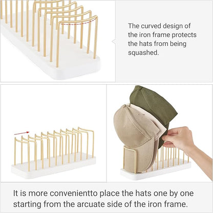 Mkono Hat Organizer for Baseball Caps, Hat Holder for 10 Baseball Caps, Tabletop Hat Rack Stand Storage Display Cap Organizer for Desk Closet Shelf Dresser White