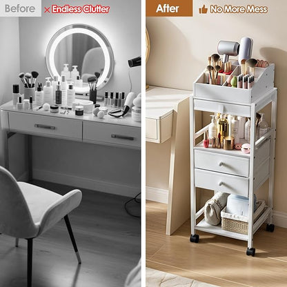 Luxspire Makeup Organizer Cart, Floor Skincare Organizers, Makeup Storage with Drawers, Vanity Organizer Cosmetics Display Cases Holder for Skin Care Perfume Nail Polish Makeup Brush Hair Tool, White
