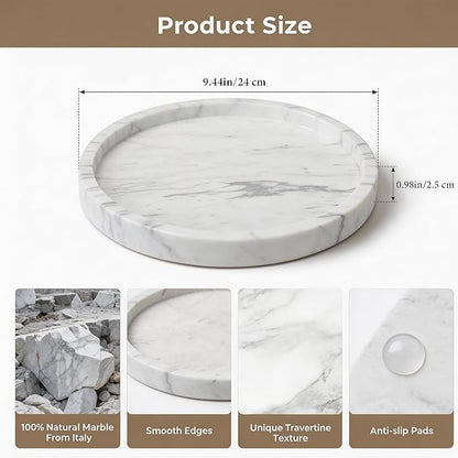 Natural Marble Decorative Tray for Bathroom Bedroom Kitchen Dresser, Round Vanity Trays for Jewelry, Perfume, Cosmetic, Candle, Countertop Storage Organizer for Home Decor Color White (TP601)