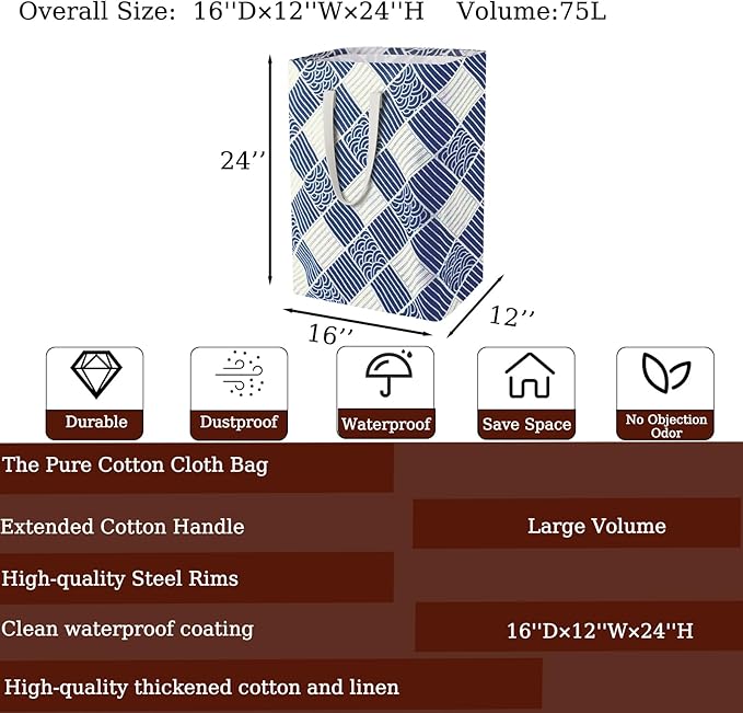 Waterproof Laundry Hamper Collapsible Laundry Basket Leather Handle Laundry Bag Large Clothes Storage Toy Organization for Bathroom Bedroom Laundryroom College Dorms (LXY-888)